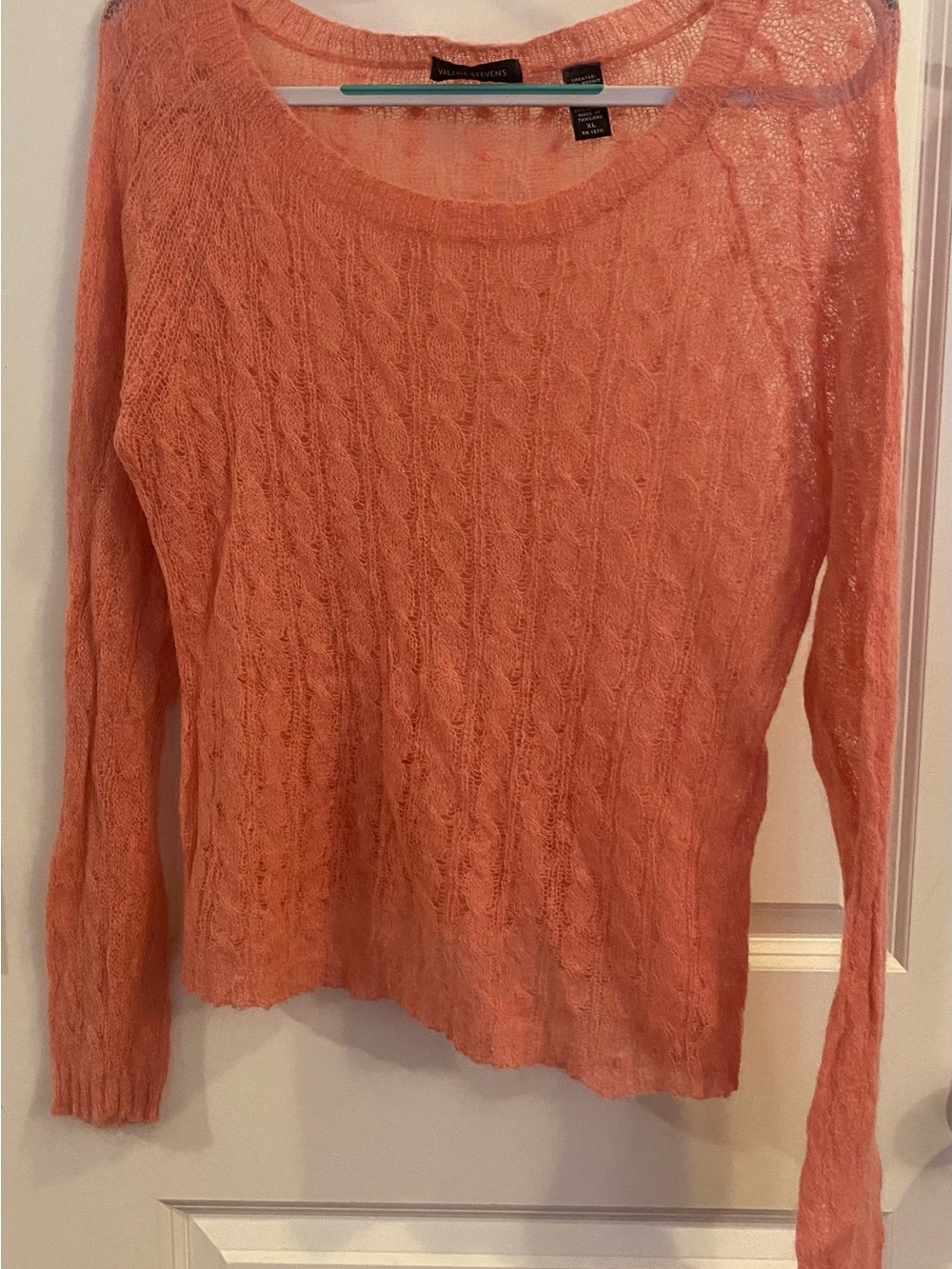 Valerie Stevens Cable Knit Sheer Scoop Neck Sweater Sz XL Pink Mohair